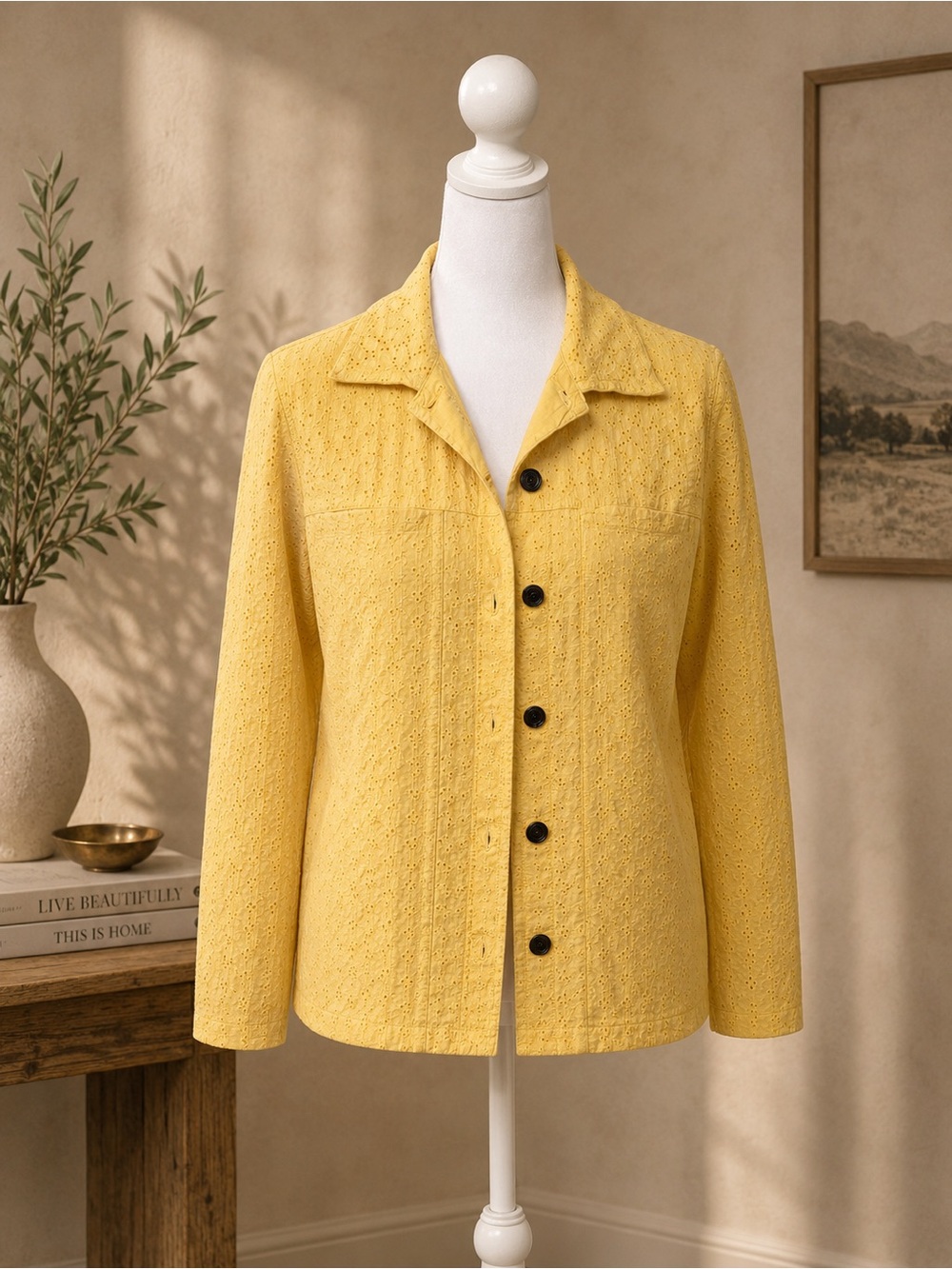 Yellow Eyelet Button-Front Jacket